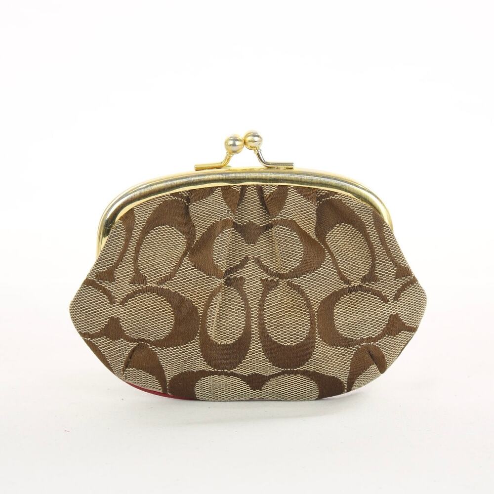 Coach Vintage Y2K Nora Khaki Brown Signature Jacquard Kiss Lock Coin Wallet